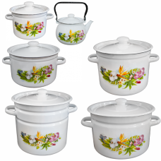 RAKI AVANTA Set 5 oale emailate 2L, 3L, 5,5L, 9L, 12L cu ceainic emailat 2L