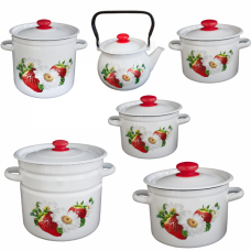 RAKI VICTORIA Set 5 oale emailate 3L, 4,5L, 5,5L, 7L, 12L cu ceainic emailat 2L