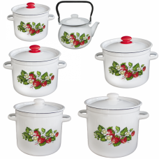 RAKI ZEMLENIKA Set 6 oale emailate 4,5L, 5,5L, 7L, 9L, 12L cu ceainic emailat 2L