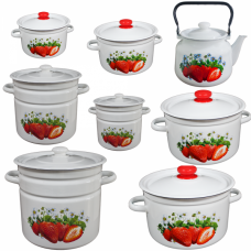 RAKI KLUBNIKA Set 7 oale emailate 2L, 3L, 4,5L, 5,5L, 7L, 9L, 12L cu ceainic emailat 3,5L