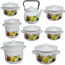 RAKI LETNII SAD Set 7 oale emailate 2L, 3L, 4,5L, 5,5L, 7L, 9L, 12L cu ceainic emailat 3,5L