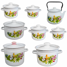 RAKI AVANTA Set 7 oale emailate 2L, 3L, 4,5L, 5,5L, 7L, 9L, 12L cu ceainic emailat 3,5L