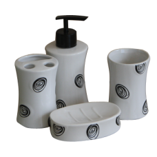 Set baie portelan 4 piese dozator sapun,sapuniera,suport periute dinti,pahar cu buline MN019206