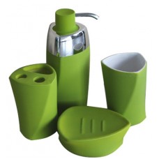 Set baie portelan 4 piese dozator sapun,sapuniera,suport periute dinti,pahar LUX culoare verde MN019217