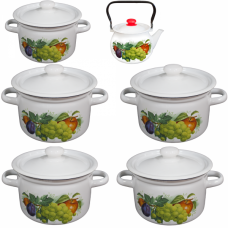 RAKI DARI LETA Set 5 oale emailate 2L, 3L, 5,5L, 9L, 12L cu ceainic emailat 2L