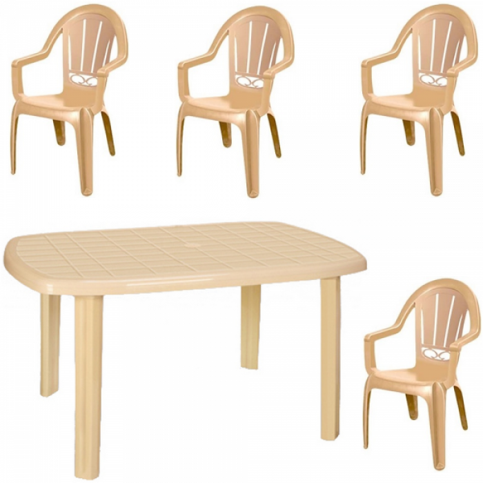 Set gradina RAKI PIERES masa ovala 80x125 cm cu 4 scaune MILAS 89x53cm culoare bej B0013456