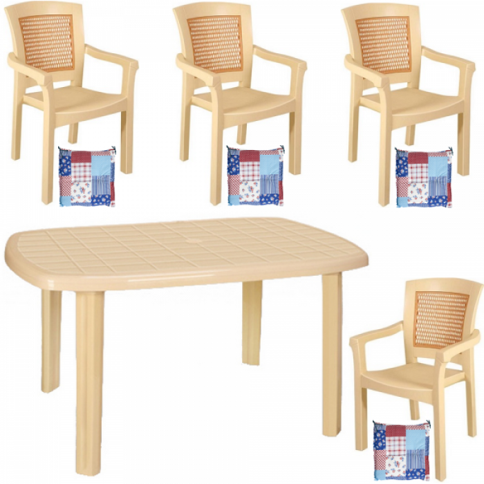Set gradina RAKI PIERES masa ovala 80x125 cm cu 4 scaune SIDE culoare bej,perne scaun B0013475