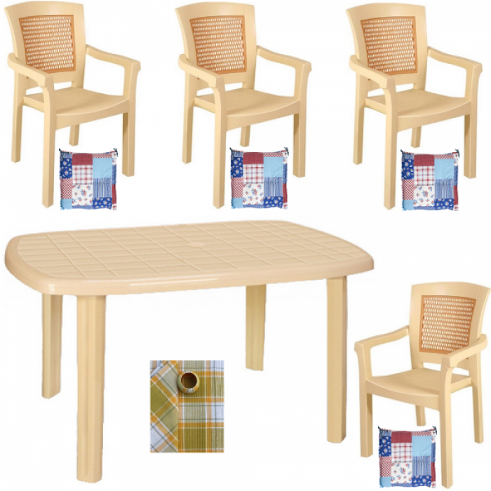 Set gradina RAKI PIERES masa ovala 80x125 cm cu 4 scaune SIDE culoare bej,perne scaun,fata de masa B0013476
