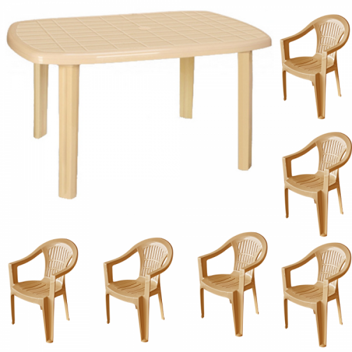 Set gradina RAKI PIERES masa ovala 80x125 cm cu 6 scaune Carnaval culoare bej B0013447