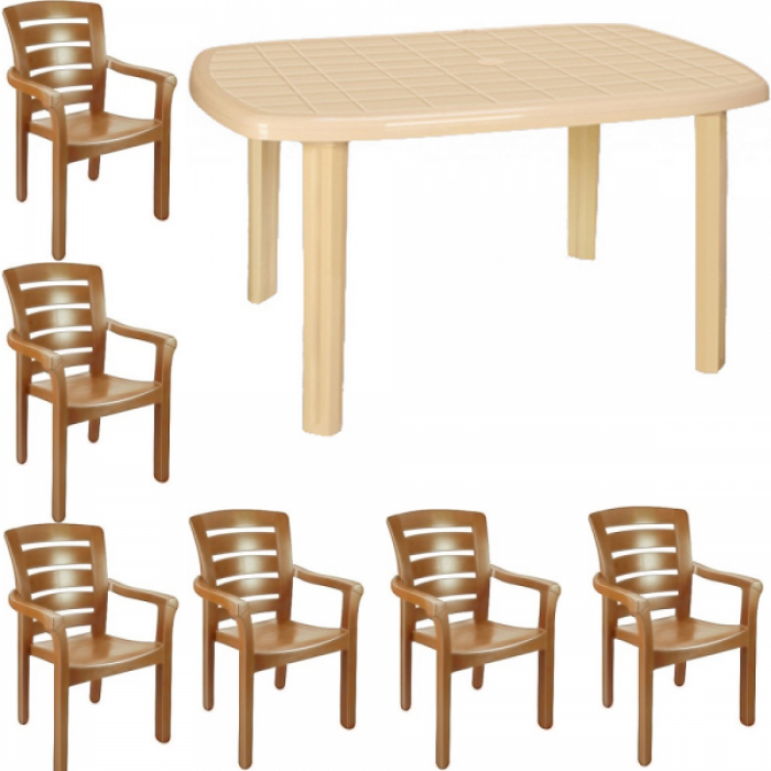 Set gradina RAKI PIERES masa ovala 80x125 cm cu 6 scaune DIDIM 90x56cm culoare bej B0013453