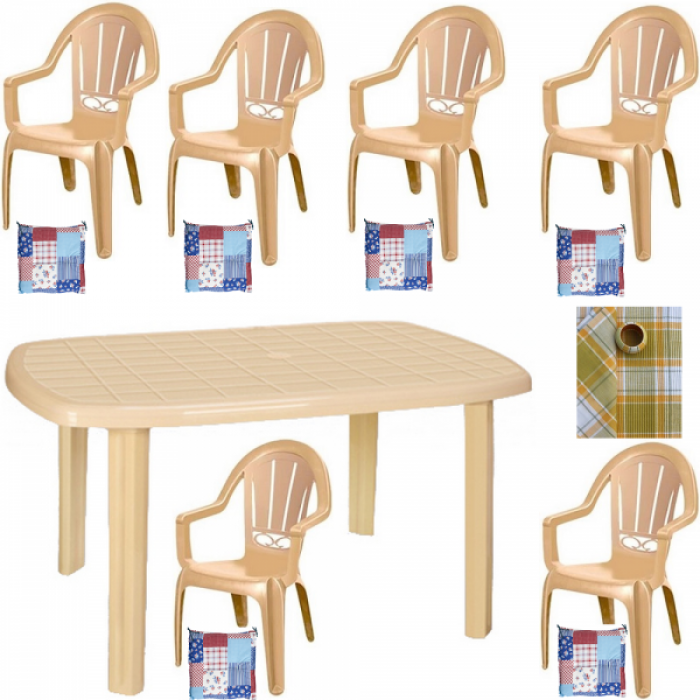 Set gradina RAKI PIERES masa ovala 80x125 cm cu 6 scaune MILAS 89x53cm culoare bej, 6 perne scaun,fata de masa B0013461