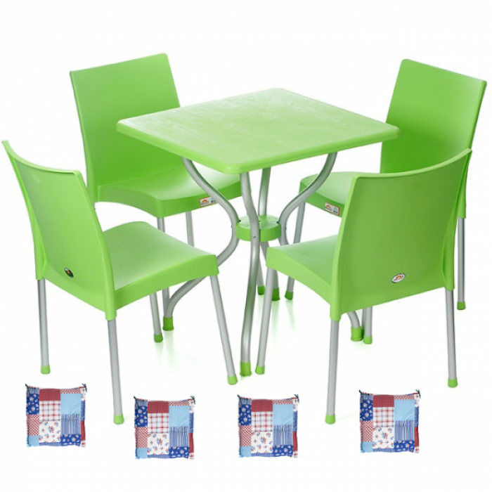 Set gradina,bistro,cafenea RAKI ALFA masa 70x70 4 scune ASOS culoare verde,perne scaun B005029