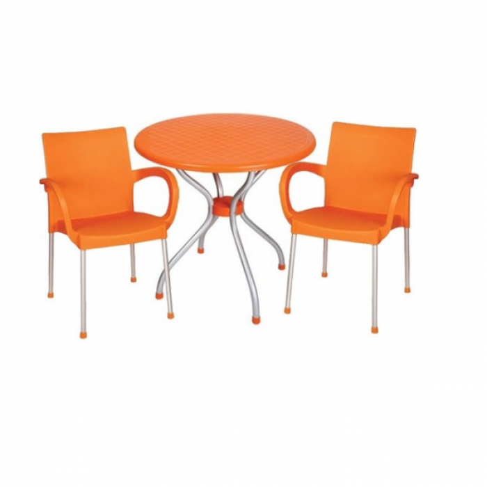 Set gradina,bistro,cafenea RAKI ALFA masa rotunda 80cm cu 2 scune SUMELA culoare orang B005144