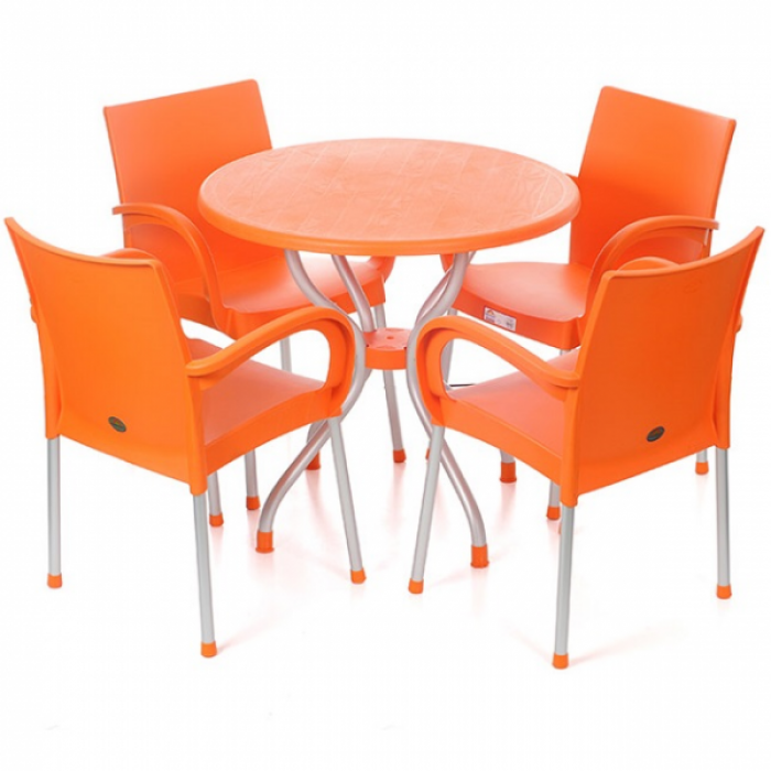 Set gradina,bistro,cafenea RAKI ALFA masa rotunda 80cm cu 4 scune SUMELA culoare orange B005147