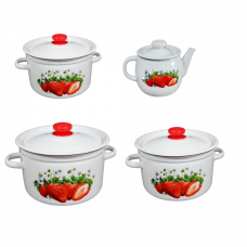 RAKI KLUBNIKA Set 3 oale emailate 2L, 3L, 4,5L cu ceainic emailat 1L