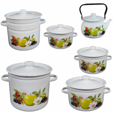 RAKI LETNII SAD Set 5 oale emailate 2L, 3L, 4,5L, 7L, 9L cu ceainic emailat 2L