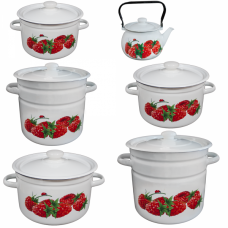 RAKI MALINA Set 5 oale emailate 3L, 5,5L, 7L, 9L, 12L cu ceainic emailat 2L