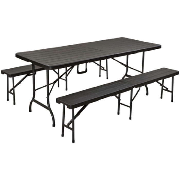 Set pliabil pentru gradina CULINARO, masa 180x75xH72cm cu 2 banci pliabile 180x25xH43cm