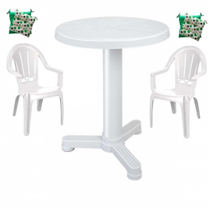 Set mobila balcon Vilhena masa 70 cm cu 2 scaune Milas culoare alba,2 perne scaun B001092