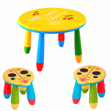 Set mobilier copii RAKI, plastic, masa rotunda SLANTE D70xh47cm galbena cu 2 scaune Kalinca galbene