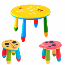 Set mobilier copii RAKI, plastic, masa rotunda SLANTE D70xh47cm galbena cu 2 scaune Kalinca galben si rosu