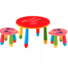 Set mobilier copii RAKI, plastic, masa rotunda SLANTE D70xh47cm rosie cu 2 scaune Kalinca rosii