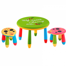 Set mobilier copii RAKI, plastic, masa rotunda SLANTE D70xh47cm verde cu 2 scaune Kalinca galben si rosu
