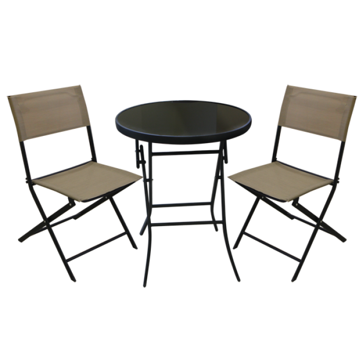 Set mobilier gradina,terasa BISTRO masa rotunda cu 2 scaune pliante bej