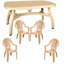 Set mobila gradina RAKI, masa King 150x90xh73cm cu 4 scaune Milas 53x50xh89cm, plastic bej