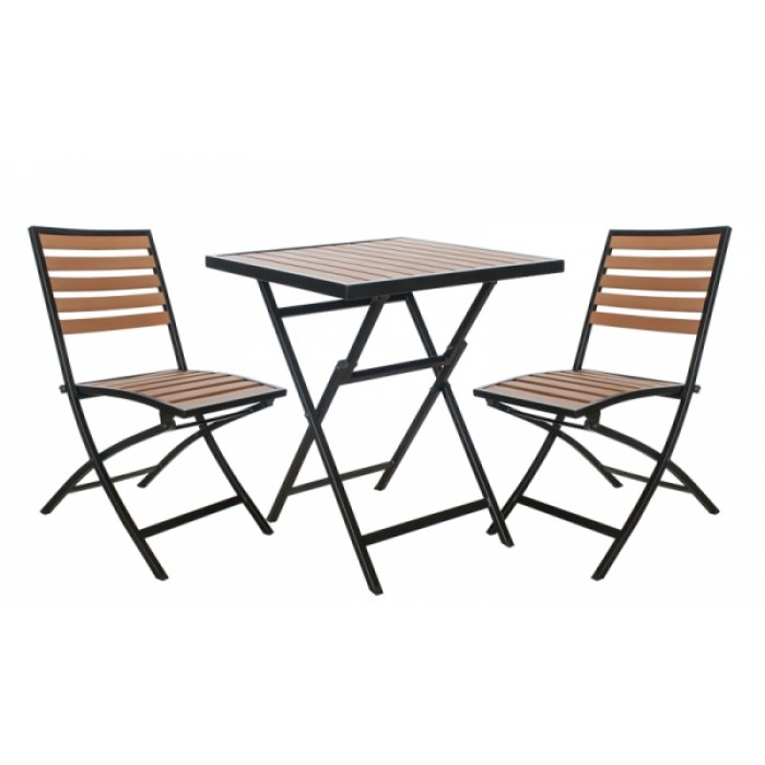 Set mobila gradina POLYWOOD NATURAL masa patrata plianta 60x60xh74cm cu 2 scaune pliante 46x46x82cm MN0195336