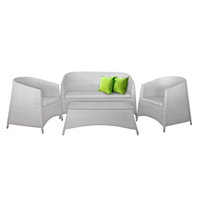 Set mobilier terasa,gradina KALINA RONDONIA din ratan 4 piese masa, canapea si 2 fotolii culoare alba