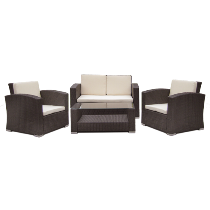 Set mobilier terasa,gradina KALINA MATO din ratan 4 piese masa, canapea si 2 fotolii culoare cafea