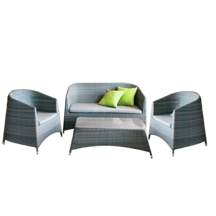 Set mobilier terasa,gradina KALINA RONDONIA din ratan 4 piese masa, canapea si 2 fotolii culoare gri