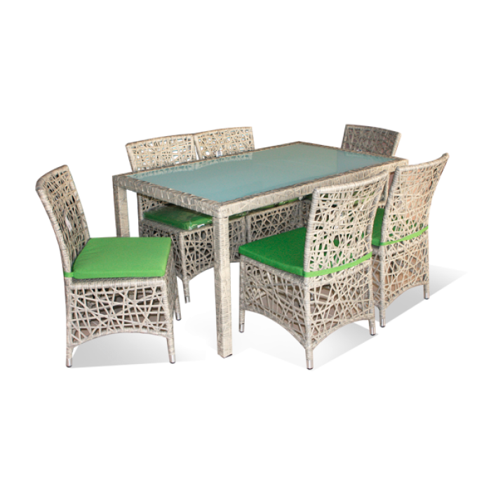 Set KALINA CORUMBA mobila terasa,gradina din ratan 7 piese masa dreptunghiulara si 6 scaune