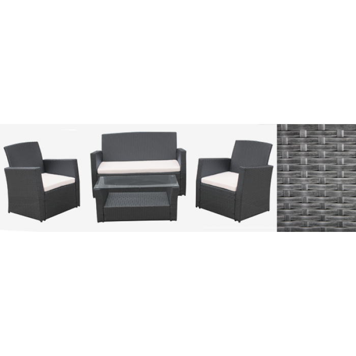 Set mobilier terasa,gradina KALINA TERESINA din ratan 4 piese masa , canapea si 2 fotolii culoare gri