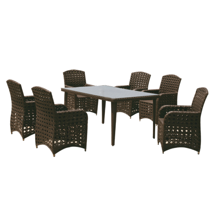 Set mobilier gradina,terasa MODENA din ratan 7 piese masa dreptunghiulara si 6 scaune cu brate