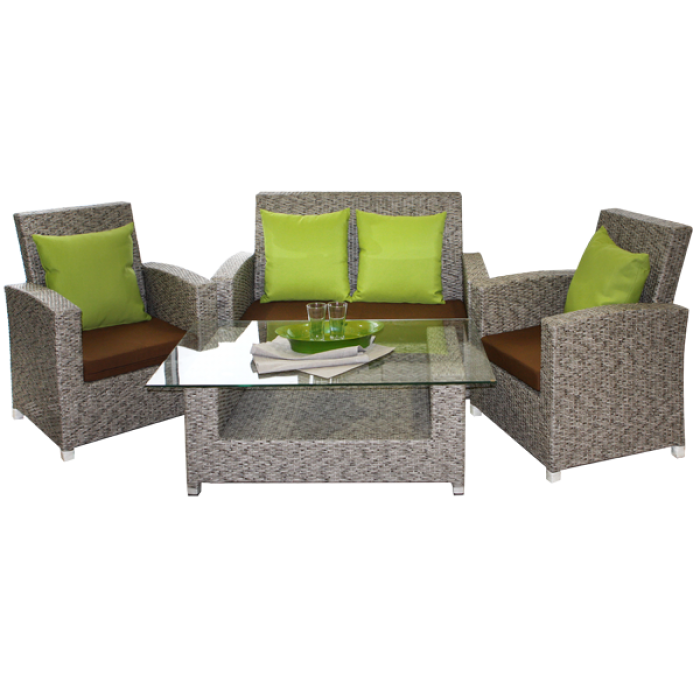 Set mobilier gradina,terasa KALINA NICE din ratan 4 piese masa , canapea , 2 fotolii,culoare gri