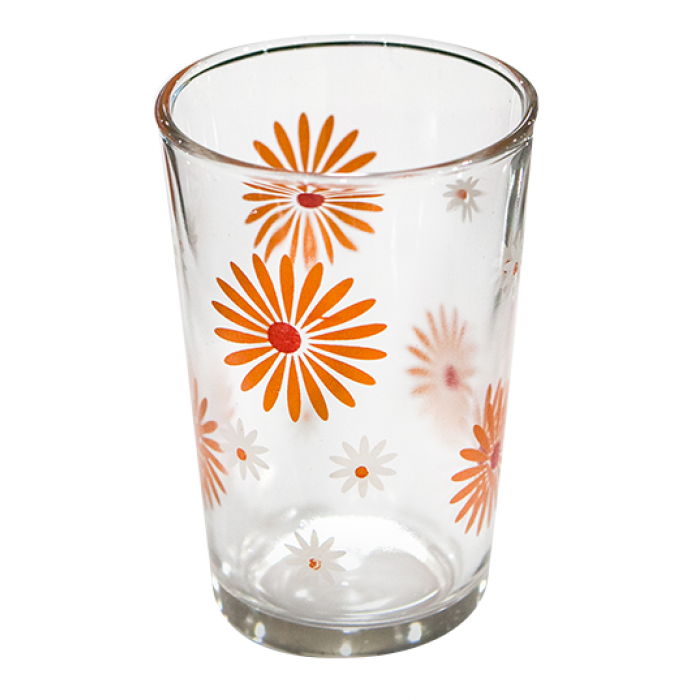 Set pahare 6 buc cu decor flori orange, bauturi racoritoare