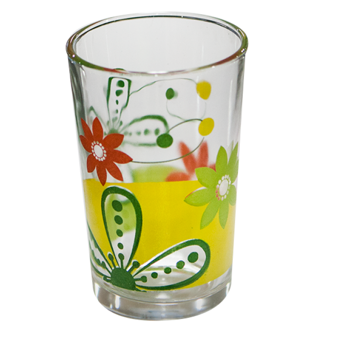 Set pahare 6 buc cu decor flori verzi, bauturi racoritoare