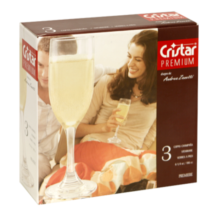 Set pahare sampanie 3 buc 183cc CRISTAR PREMIUM MN011230