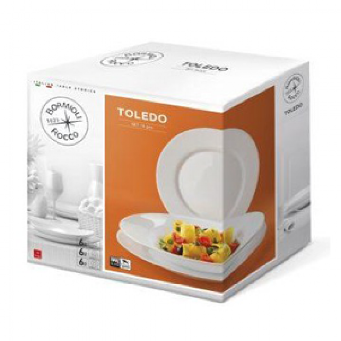 Set serviciu masa 19 piese din opal BORMIOLI TOLEDO, 18 farfurii si 1 bol salata