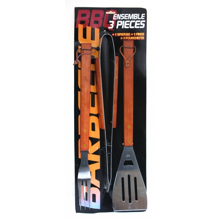 Set ustensilei gratar RAKI 3 piese cu maner lemn MN019840