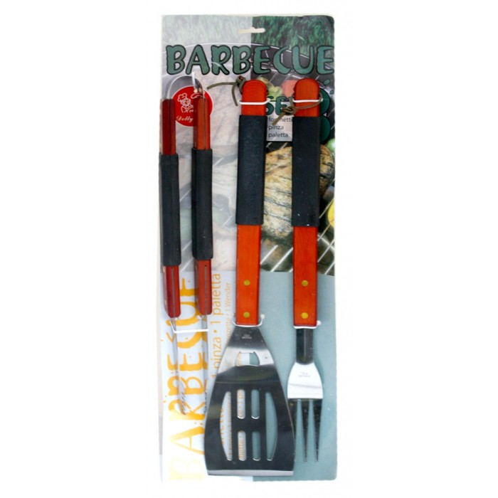 Set ustensilei gratar RAKI 3 piese cu maner lemn MN019872