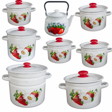 RAKI VICTORIA Set 7 oale emailate 2L, 3L, 4,5L, 5,5L, 7L, 9L, 12L cu ceainic emailat 3,5L