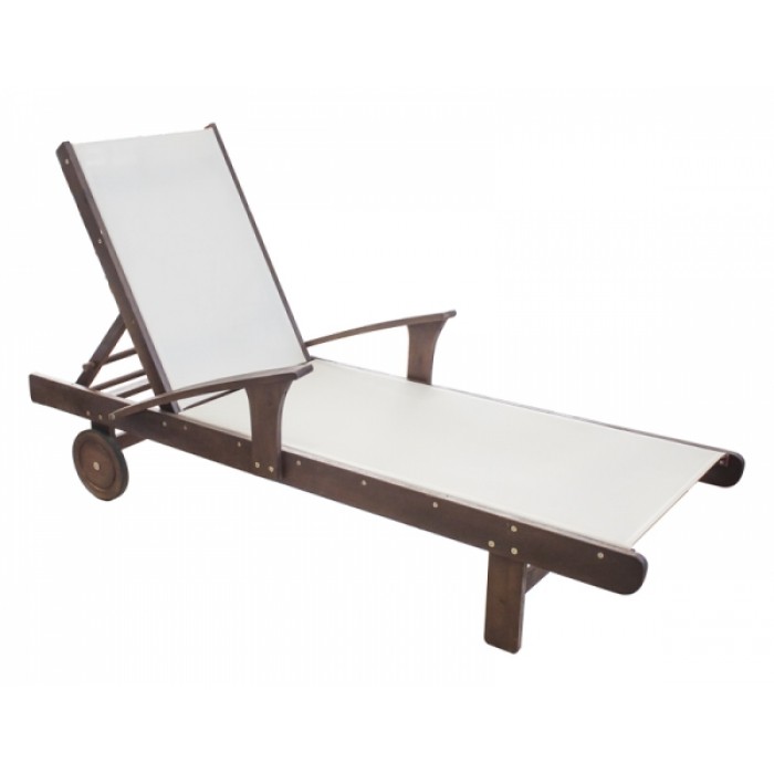 Sezlong din lemn de tec si textil cu brate RAKI 200x72x51cm