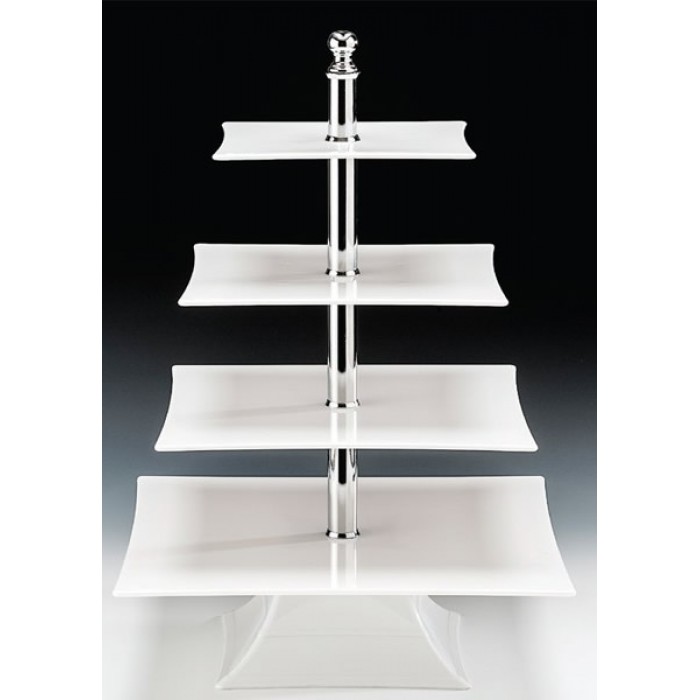 Stand prezentare policarbonat RAKI, 35x35xh50cm, cu patru niveluri 20x20cm/25x25cm/30x30cm/35x35cm, alb