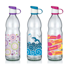Sticla pentru apa cu decor RAKI ZEN, 1l, din sticla, diferite decoruri si culori