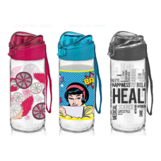 Sticla pentru apa cu decor RAKI LUYA, 500ml, din sticla, diferite decoruri si culori