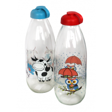 Sticla pentru lapte cu decor RAKI MILKY, 1l, din sticla, diferite decoruri si culori