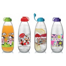 Sticla pentru lapte/apa cu decor RAKI MILKY, 1l, din sticla, diferite decoruri si culori